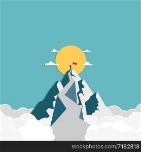 Success businessman stands on top of the mountain, business finance concept, achievement, leadership, vector illustration flat style