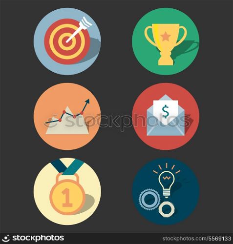 Success concept icons set of target prize medal and achievement isolated vector illustration