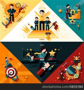 Success corners set with popularity leader and career flat elements isolated vector illustration. Success Corners Set