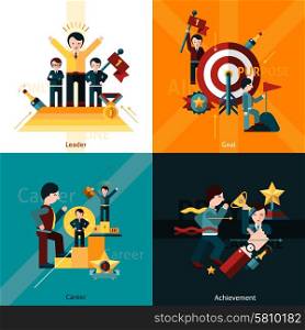 Success design concept set with leader goal career achievement flat icons isolated vector illustration. Success Flat Set