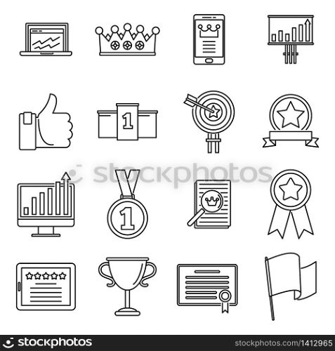 Success excellence icons set. Outline set of success excellence vector icons for web design isolated on white background. Success excellence icons set, outline style