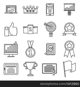 Success excellence icons set. Outline set of success excellence vector icons for web design isolated on white background. Success excellence icons set, outline style