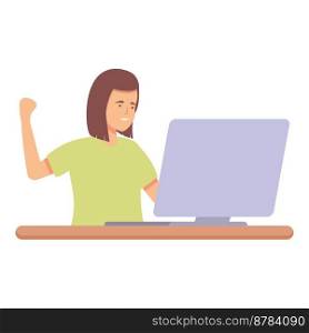 Success girl programming icon cartoon vector. Computer education. Class project. Success girl programming icon cartoon vector. Computer education