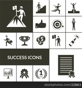 Success icons black set with sport and business leadership isolated vector illustration. Success Icons Black Set