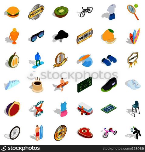 Success icons set. Isometric style of 36 success vector icons for web isolated on white background. Success icons set, isometric style