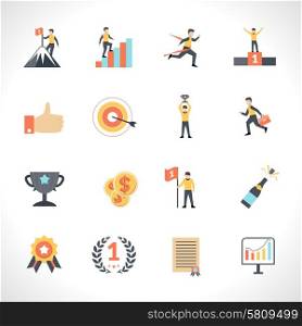 Success in business and education flat icons set isolated vector illustration. Success Icons Set