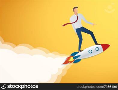 success in business start up businessman on rocket vector illustration