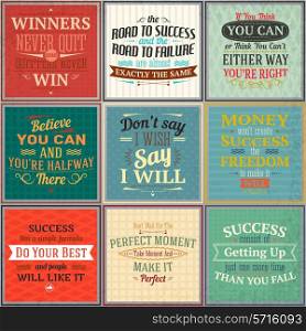 Success money freedom motivational quotes colored emblems set isolated vector illustration