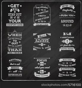Success motivational success life and inspiration quotes collection chalkboard labels set isolated vector illustration