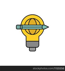 Success, Pen, Globe, Bulb, Light Flat Color Icon. Vector icon banner Template