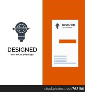 Success, Pen, Globe, Bulb, Light Grey Logo Design and Business Card Template