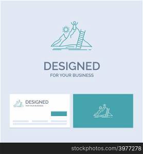 Success, personal, development, Leader, career Business Logo Line Icon Symbol for your business. Turquoise Business Cards with Brand logo template