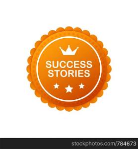 Success stories, realistic gold fabric award ribbon. Vector stock illustration.