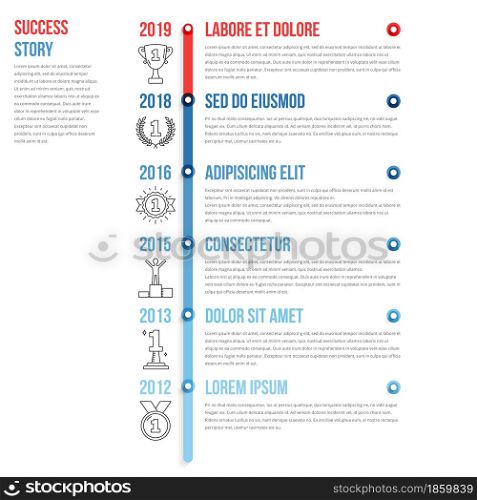 Success story with line icons, timeline infographics template, vector eps10 illustration. Success Story