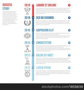 Success story with line icons, timeline infographics template, vector eps10 illustration. Success Story