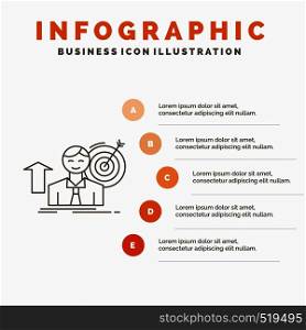 success, user, target, achieve, Growth Infographics Template for Website and Presentation. Line Gray icon with Orange infographic style vector illustration. Vector EPS10 Abstract Template background