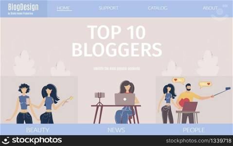 Successful and Popular Bloggers influence Rate, Social Marketing Service or Startup Web Banner, Landing Page Template. Blogging and Vlogging online People Characters Trendy Flat Vector Illustration