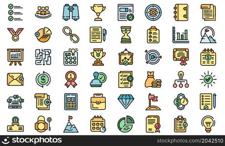 Successful business icons set outline vector. Team solution. Work experience. Successful business icons set vector flat