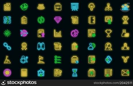 Successful business icons set outline vector. Team solution. Work experience. Successful business icons set vector neon