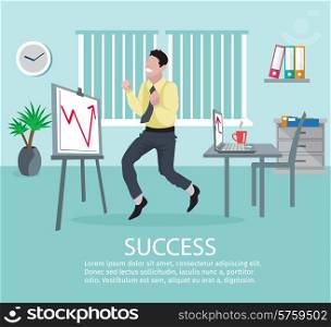Successful business idea poster with young male businessman in office in front of growth chart vector illustration. Successful Business Idea Poster