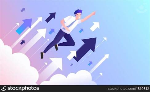 Successful business startup. Career growth concept. Business people jumping up and flying towards new opportunities and achievements. vector illustration.