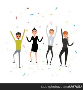 Successful business teamwork concept.Happy young business people.Business team of employees.Team of happy young man & woman icon.Business company partners.Vector illustration