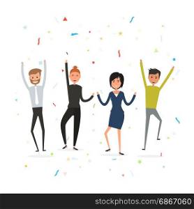 Successful business teamwork concept.Happy young business people.Business team of employees.Team of happy young man & woman icon.Business company partners.Vector illustration