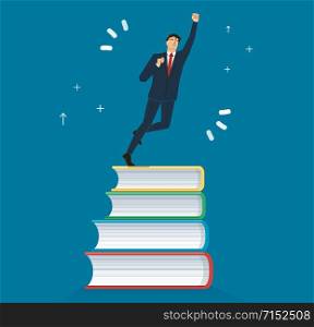 successful businessman on books icon design vector illustration, education concepts
