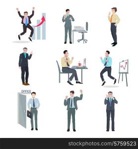 Successful businessman peak performance business achievement avatar icons set isolated vector illustration. Successful Businessman Set