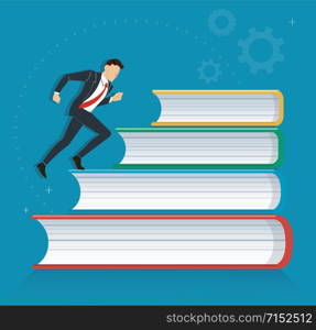 successful businessman running on books icon design vector illustration, education concepts