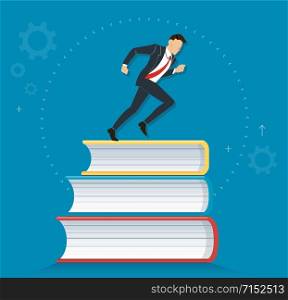 successful businessman running on books icon design vector illustration, education concepts