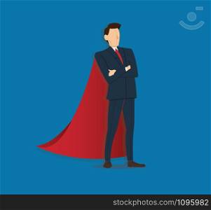 Successful businessman standing with crossed arms and red cape vector