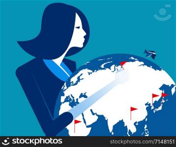 Successful businesswoman with globe. Concept business vector illustration.