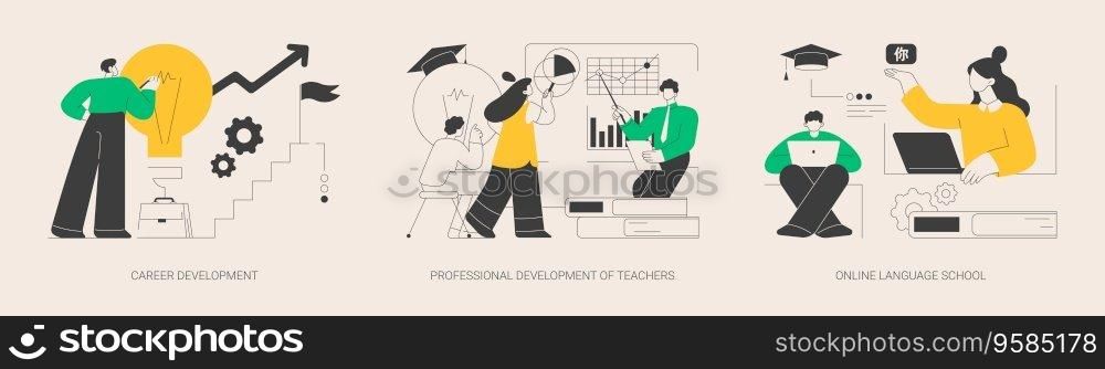Successful career path abstract concept vector illustration set. Career development, professional development of teachers, online language school, job responsibility, conference abstract metaphor.. Successful career path abstract concept vector illustrations.