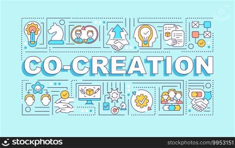 Successful collective creativity word concepts banner. Joint work. Infographics with linear icons on turquoise background. Isolated typography. Vector outline RGB color illustration. Successful collective creativity word concepts banner
