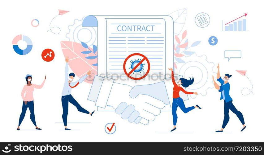 Successful Contract Agreement and Happy People after Covide19 Pandemic. Huge Shaking Businessman Hand. Overjoyed Worker Team Freelancer Group Received Job. Success Deal, Partnership, Employment. Successful Contract Agreement and Happy People