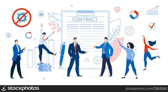 Successful Deal Contract Signing after Coronavirus Outbreak Pandemic. Happy Coworker Team Partner Leader Negotiation Cooperation Business Communication. Partnership Agreement for Finance Profit Growth. Successful Contract Signing Business Communication