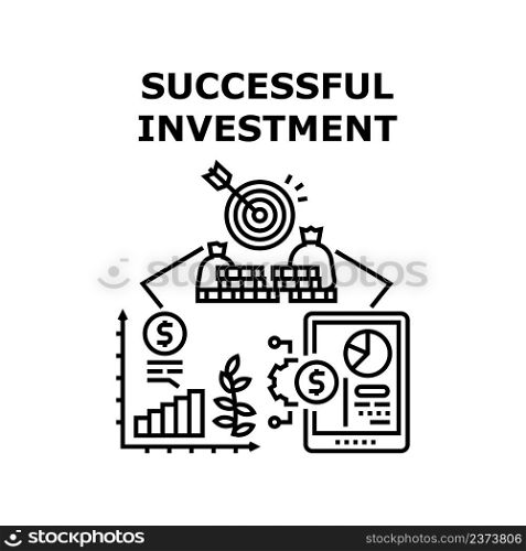 Successful Investment Vector Icon Concept. Successful Investment In Business Or Factory Goods Production, Manager Research Infographic On Digital Tablet Electronic Device Black Illustration. Successful Investment Vector Concept Illustration