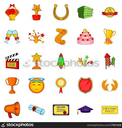 Successful movie icons set. Cartoon set of 25 successful movie vector icons for web isolated on white background. Successful movie icons set, cartoon style