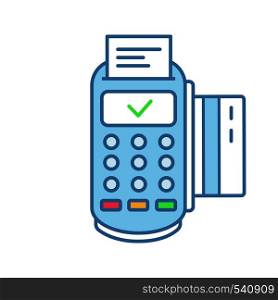 Successful POS terminal transaction color icon. Payment terminal. E-payment. Isolated vector illustration. Successful POS terminal transaction color icon