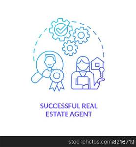 Successful real estate agent blue gradient concept icon. Buying house assistance. Property dealer abstract idea thin line illustration. Isolated outline drawing. Myriad Pro-Bold font used. Successful real estate agent blue gradient concept icon