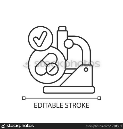 Successful research linear icon. Effective clinical trials. Advance drugs to market. Thin line customizable illustration. Contour symbol. Vector isolated outline drawing. Editable stroke. Successful research linear icon
