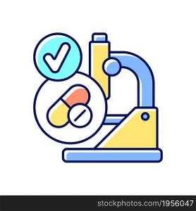 Successful research RGB color icon. Effective clinical trials. Advance drugs to market. Medical biotechnology. Efficiency in drug development. Isolated vector illustration. Simple filled line drawing. Successful research RGB color icon