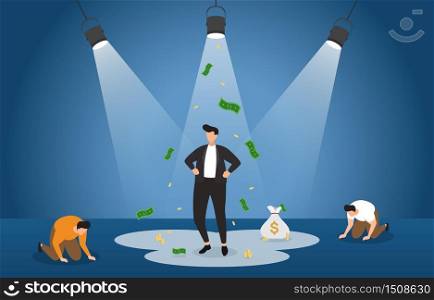 Successful Rich Businessman Under Spotlight with Loser Business Concept Illustration