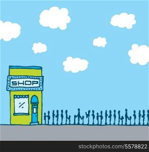 Successful shop with long queue