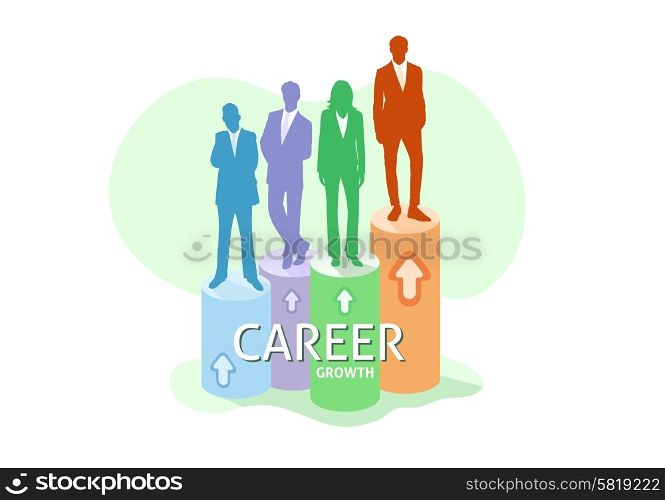 Successful silhouettes of business people are standing on large graph, conceptual business. Career growth