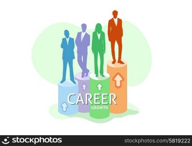 Successful silhouettes of business people are standing on large graph, conceptual business. Career growth