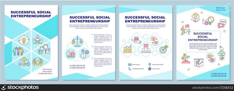 Successful social entrepreneurship brochure template. Flyer, booklet, leaflet print, cover design with linear icons. Vector layouts for presentation, annual reports, advertisement pages. Successful social entrepreneurship brochure template
