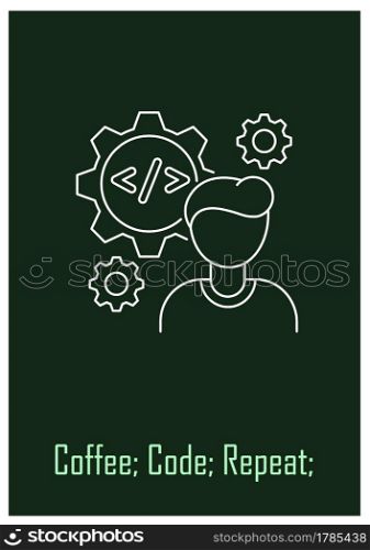 Successful software developer postcard with linear glyph icon. Greeting card with decorative vector design. Simple style poster with creative lineart illustration. Flyer with holiday wish. Successful software developer postcard with linear glyph icon