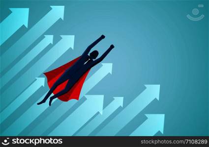 Successful superhero businessmen are flying up into the sky and arrows that rise. business finance success. leadership. startup. creative idea. illustration cartoon vector